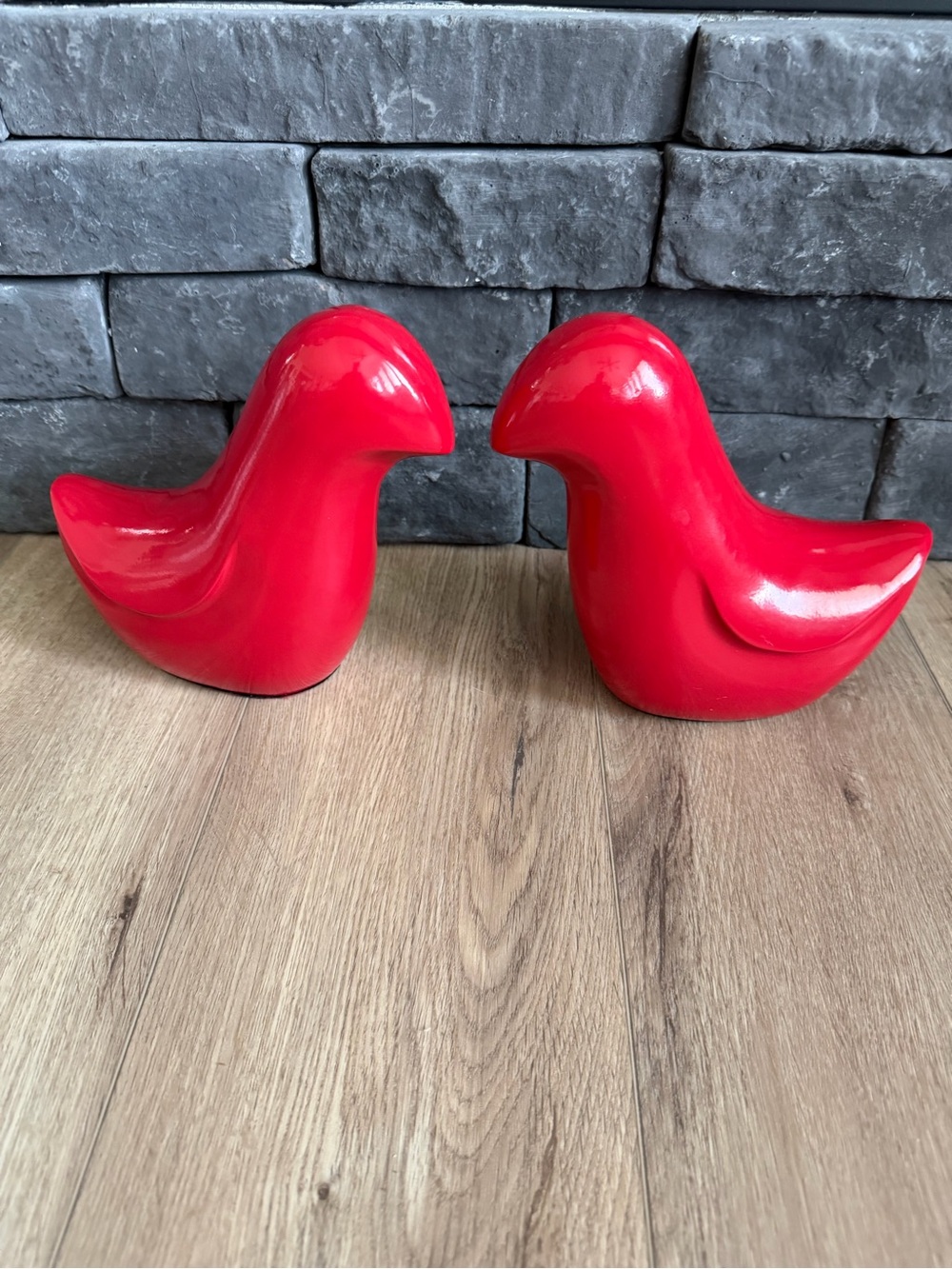 Red Ceramic Bird Figurine Pair - Home Accents.  Minimalist. MCM